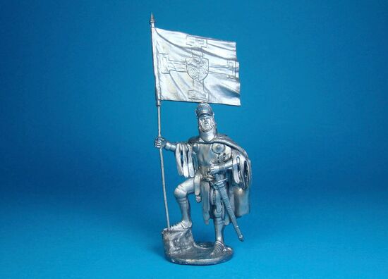 Тевтонский рыцарь со знаменем Ордена 1500 год оловянная миниатюра